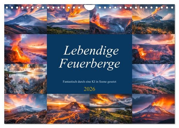 Produktbild: Lebendige Feuerberge - Fantastisch durch eine KI in Szene gesetzt (Wandkalender 2026 DIN A4 quer), CALVENDO Monatskalender