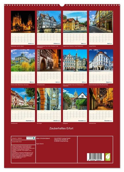 Produktbild: Zauberhaftes Erfurt (hochwertiger Premium Wandkalender 2027 DIN A2 hoch), Kunstdruck in Hochglanz