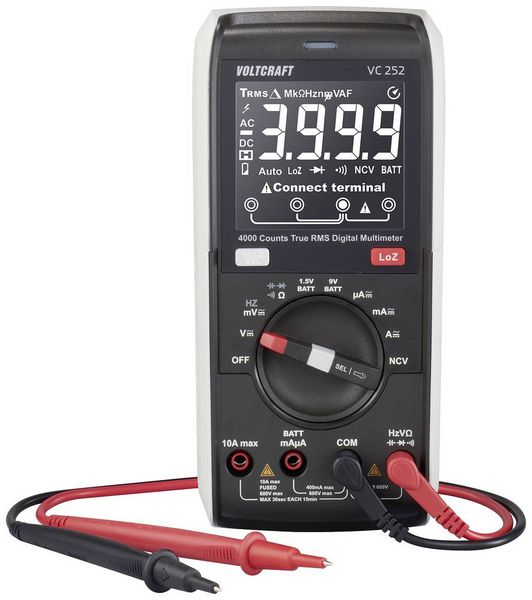 Produktbild: VOLTCRAFT VC252 Hand-Multimeter digital True RMS LoZ CAT III 600V Anzeige (Counts): 4000