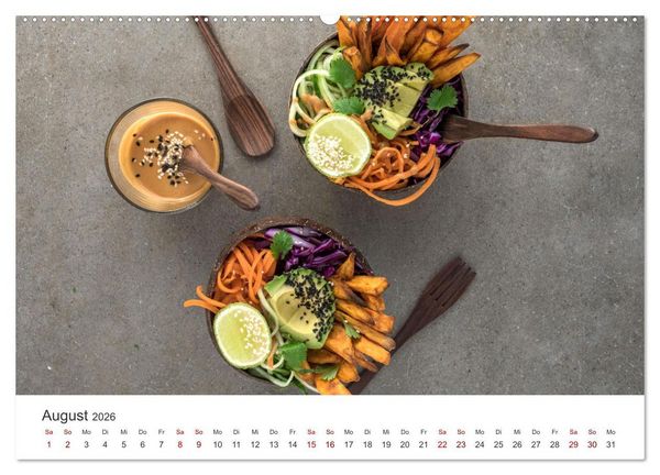 Produktbild: Veganer Essen - Pflanzenbasierte K&ouml;stlichkeiten (Wandkalender 2026 DIN A2 quer), CALVENDO Monatskalender