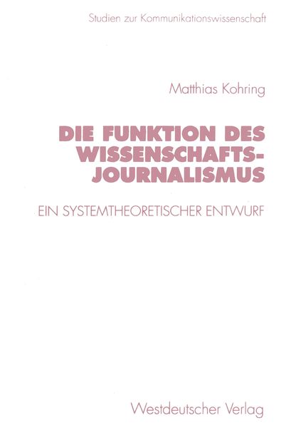 Produktbild: Die Funktion des Wissenschaftsjournalismus