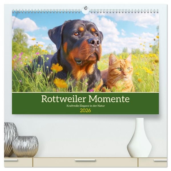 Produktbild: Rottweiler Momente. Kraftvolle Eleganz in der Natur (hochwertiger Premium Wandkalender 2026 DIN A2 quer), Kunstdruck in Hochglanz