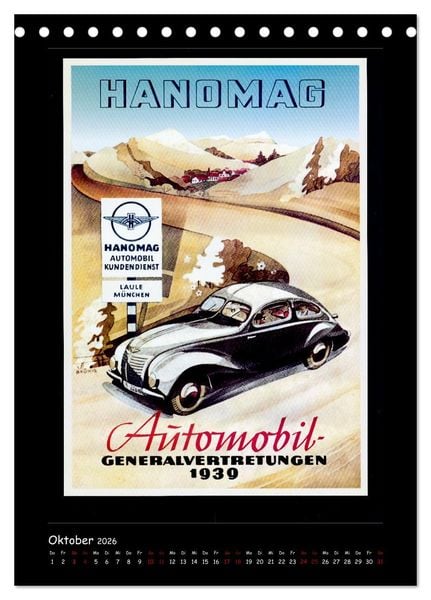 Produktbild: Historische Automobilplakate (Tischkalender 2026 DIN A5 hoch), CALVENDO Monatskalender