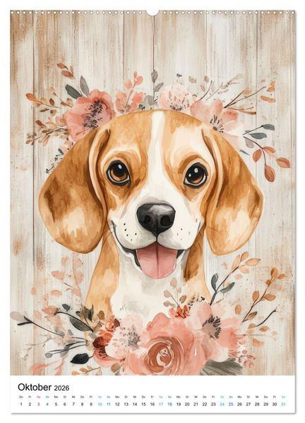 Produktbild: Beagle im Blumenmeer (hochwertiger Premium Wandkalender 2026 DIN A2 hoch), Kunstdruck in Hochglanz