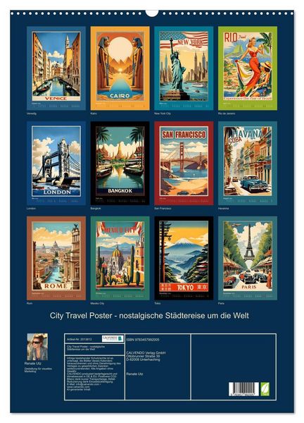 Produktbild: City Travel Poster - nostalgische St&auml;dtereise um die Welt (Wandkalender 2026 DIN A2 hoch), CALVENDO Monatskalender