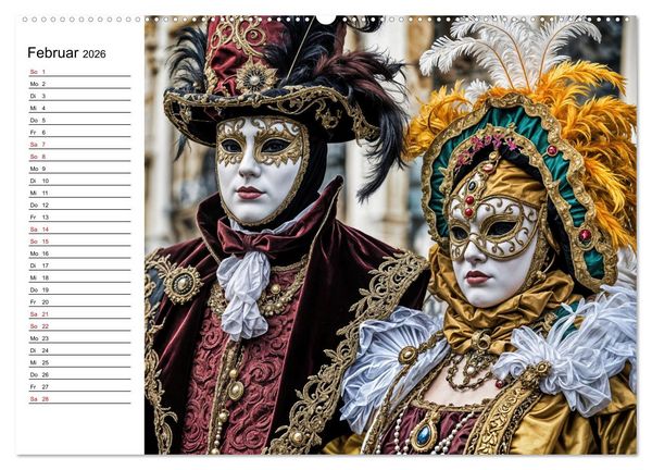 Produktbild: M&auml;rchenhafte Maskerade KI - Karnevalserlebnis in Venedig (Wandkalender 2026 DIN A2 quer), CALVENDO Monatskalender