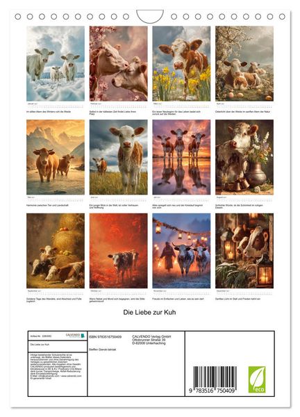Produktbild: Die Liebe zur Kuh (Wandkalender 2027 DIN A4 hoch), CALVENDO Monatskalender