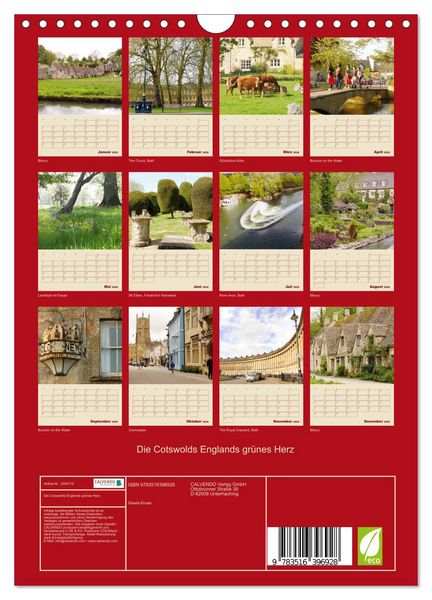 Produktbild: Die Cotswolds Englands gr&uuml;nes Herz (Wandkalender 2026 DIN A4 hoch), CALVENDO Monatskalender