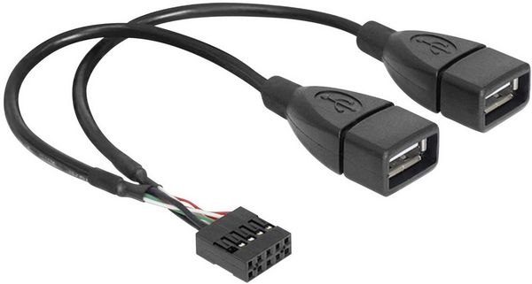 Produktbild: Delock USB-Kabel USB 2.0 Pfostenstecker 8pol., USB-A Buchse 0.20 m Schwarz UL-zertifiziert 83292