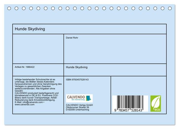 Produktbild: Hunde Skydiving (Tischkalender 2026 DIN A5 quer), CALVENDO Monatskalender