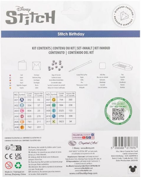 Produktbild: Craft Buddy CCK-32DNY813 - Crystal Art Card Kit, Disney, Stitch Birthday, Gru&szlig;karten-Set, Diamond Painting