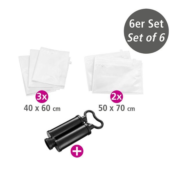 Produktbild: Vakuum Beutel Reise-Set Transparent, 6-teilig, platzsparende Kleideraufbewahrung mit Pumpe