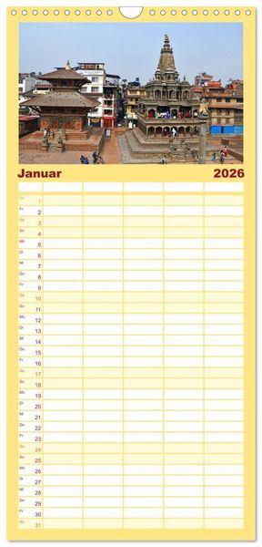 Produktbild: Familienplaner 2026 - Im Kathmandutal mit 5 Spalten (Wandkalender, 21 x 45 cm) CALVENDO