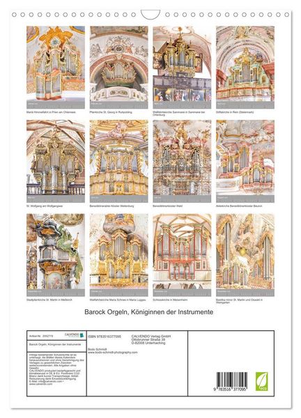 Produktbild: Barock Orgeln, K&ouml;niginnen der Instrumente (Wandkalender 2026 DIN A3 hoch), CALVENDO Monatskalender
