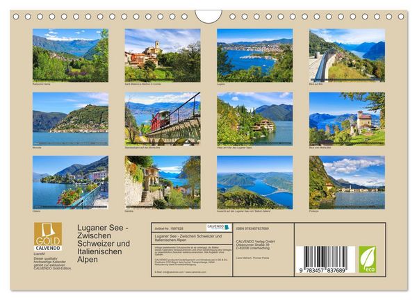 Produktbild: Luganer See - Zwischen Schweizer und Italienischen Alpen (Wandkalender 2026 DIN A4 quer), CALVENDO Monatskalender