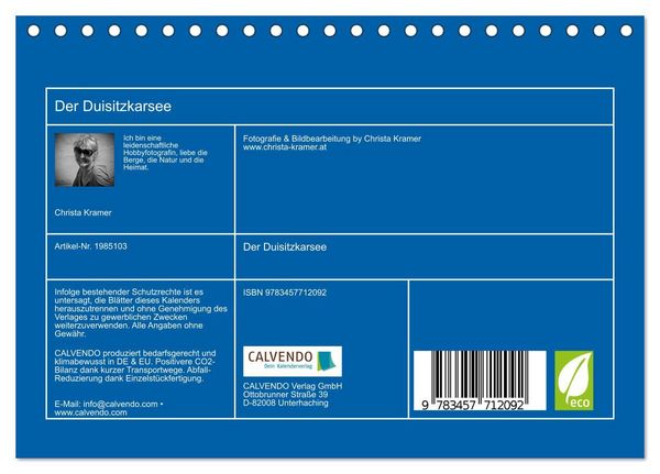 Produktbild: Der Duisitzkarsee (Tischkalender 2026 DIN A5 quer), CALVENDO Monatskalender