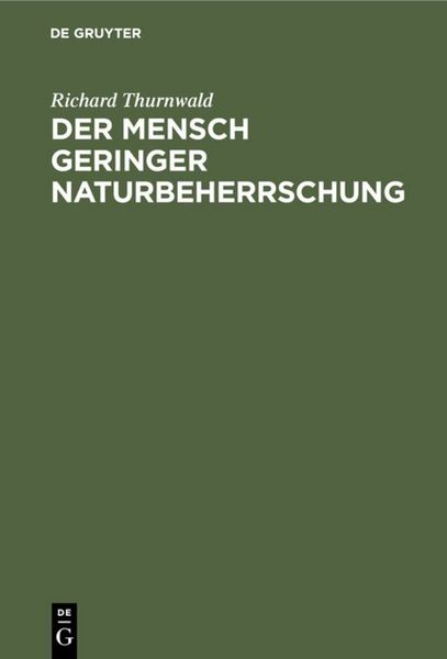 Produktbild: Der Mensch geringer Naturbeherrschung
