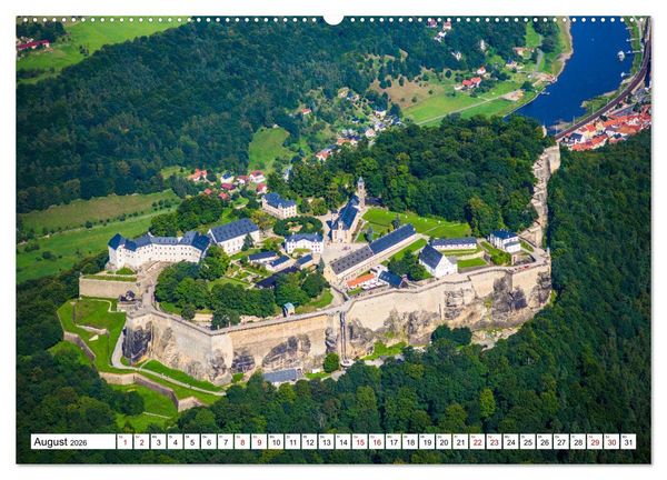Produktbild: Sachsens Glanz - historische H&ouml;hepunkte aus der Vogelperspektive (hochwertiger Premium Wandkalender 2026 DIN A2 quer), Kunstdruck in Hochglanz
