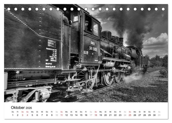 Produktbild: Unter Dampf - Eisenbahnromantik in schwarz-wei&szlig; (Tischkalender 2026 DIN A5 quer), CALVENDO Monatskalender