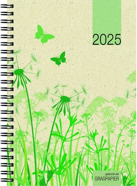 Wochenbuch Graspapier 2025 - 13,7x19,6 cm - 1 Woche auf 2 Seiten - robuster Kartoneinband - Wochenkalender - Notizheft -