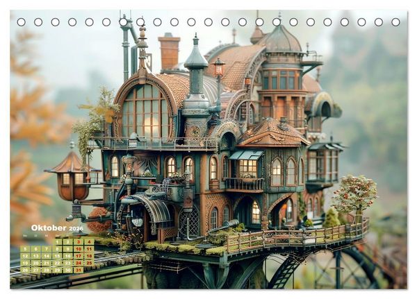 Produktbild: Miniaturwelt Faszinierend winzige H&auml;user im Steampunk-Stil (Tischkalender 2026 DIN A5 quer), CALVENDO Monatskalender