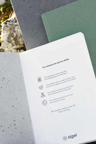 Produktbild: SIGEL RU100 Notizbuch Re-Up, ca. A5, kariert, Softcover, hellgrau, 100 S.