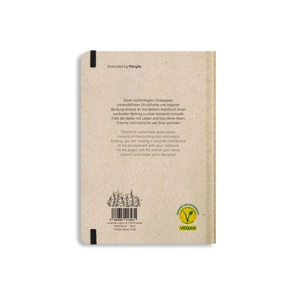 Produktbild: matabooks &ndash; Nachhaltiges A5 Notizbuch/Tagebuch/Bullet Journal/Schreibheft/Notebook aus S&uuml;&szlig;graspapier &ndash; Nari Farbe: Rose Gold (punktiert)