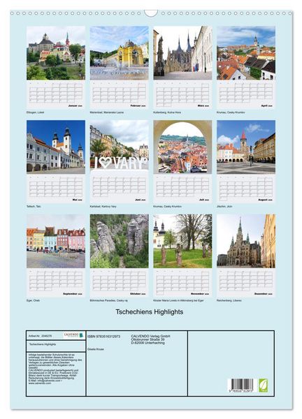 Produktbild: Tschechiens Highlights (Wandkalender 2026 DIN A2 hoch), CALVENDO Monatskalender