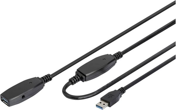 Produktbild: Digitus USB-Kabel USB 3.2 Gen1 USB-A Stecker, USB-A Buchse 10.00 m Schwarz Geschirmt, doppelt geschirmt DA-73105