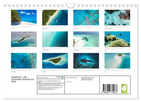 Produktbild: Malediven - Die sch&ouml;nsten Str&auml;nde der Welt. (Wandkalender 2026 DIN A4 quer), CALVENDO Monatskalender
