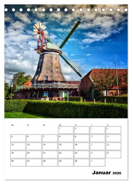 Produktbild: Historische Windm&uuml;hlen an der Friesischen M&uuml;hlenstra&szlig;e / CH-Version / Planer (Tischkalender 2026 DIN A5 hoch), CALVENDO Monatskalender