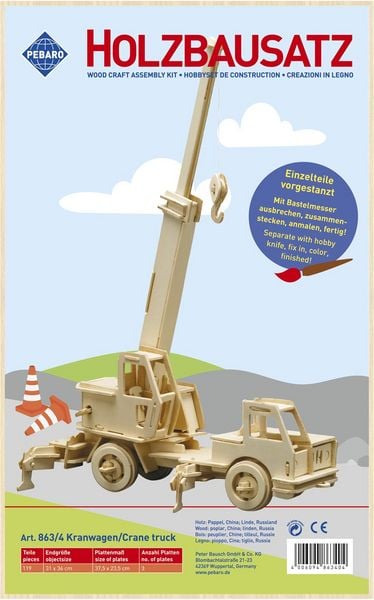 Produktbild: PEBARO 863/4 - Holzbausatz Kranwagen, 119 Teile, Holzkonstruktion zum Zusammenstecken