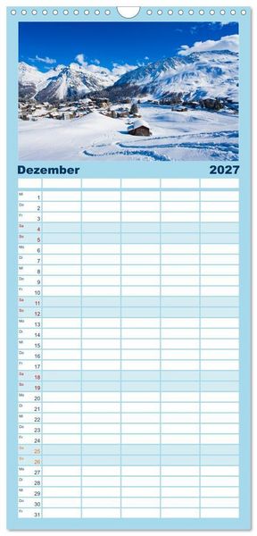 Produktbild: Familienplaner 2027 - Graub&uuml;nden Engadin mit 5 Spalten (Wandkalender, 21 x 45 cm) CALVENDO