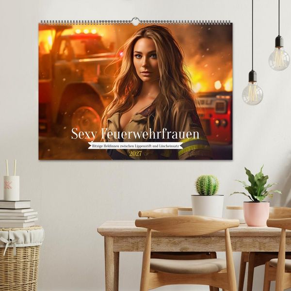 Produktbild: Sexy Feuerwehrfrauen: Hitzige Heldinnen zwischen Lippenstift und L&ouml;scheinsatz (Wandkalender 2027 DIN A2 quer), CALVENDO Monatskalender