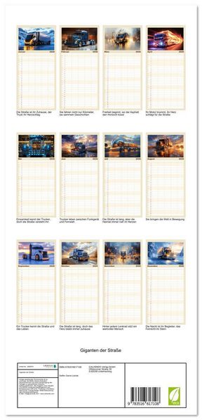Produktbild: Familienplaner 2026 - Giganten der Stra&szlig;e mit 5 Spalten (Wandkalender, 21 x 45 cm) CALVENDO