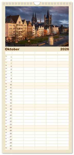 Produktbild: Familienplaner 2026 - Urbane Impressionen: Domstadt K&ouml;ln - Lebensgef&uuml;hl am Rhein mit 5 Spalten (Wandkalender, 21 x 45 cm) CALVENDO