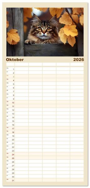 Produktbild: Familienplaner 2026 - Katzen - sanfte Sch&ouml;nheiten mit 5 Spalten (Wandkalender, 21 x 45 cm) CALVENDO
