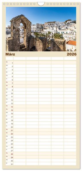 Produktbild: Familienplaner 2026 - Andalusiens weisse D&ouml;rfer mit 5 Spalten (Wandkalender, 21 x 45 cm) CALVENDO