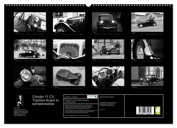 Produktbild: Citro&euml;n 11 CV Traction Avant in schwarzweiss (hochwertiger Premium Wandkalender 2026 DIN A2 quer), Kunstdruck in Hochglanz