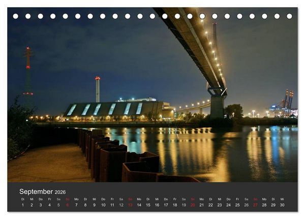 Produktbild: Hamburger Hafen bei Nacht (Tischkalender 2026 DIN A5 quer), CALVENDO Monatskalender