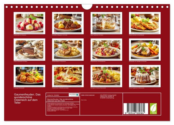 Produktbild: Gaumenfreuden. Das wundersch&ouml;ne &Ouml;sterreich auf dem Teller (Wandkalender 2027 DIN A4 quer), CALVENDO Monatskalender