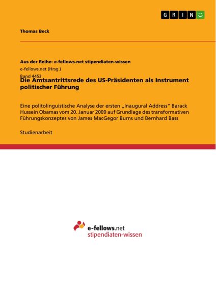 Produktbild: Die Amtsantrittsrede des US-Pr&auml;sidenten als Instrument politischer F&uuml;hrung
