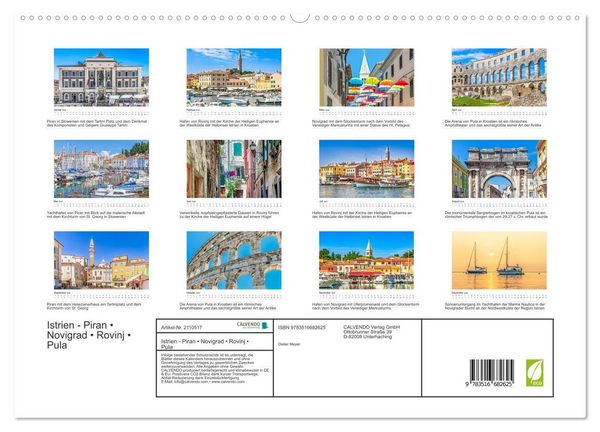 Produktbild: Istrien - Piran &bull; Novigrad &bull; Rovinj &bull; Pula (hochwertiger Premium Wandkalender 2026 DIN A2 quer), Kunstdruck in Hochglanz