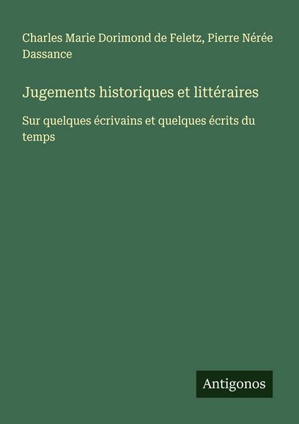 Produktbild: Jugements historiques et litt&eacute;raires