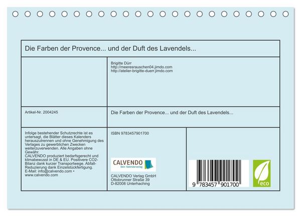 Produktbild: Die Farben der Provence... und der Duft des Lavendels... (Tischkalender 2026 DIN A5 quer), CALVENDO Monatskalender