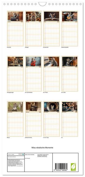 Produktbild: Familienplaner 2026 - Miau-sikalische Momente mit 5 Spalten (Wandkalender, 21 x 45 cm) CALVENDO