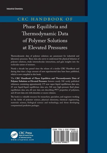 Produktbild: CRC Handbook of Phase Equilibria and Thermodynamic Data of Polymer Solutions at Elevated Pressures