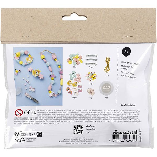 Produktbild: Creativ Company Mini Kreativ Set Schmuck, Halskette, Armb&auml;nder, Ohrringe, Hellblau, Rosa, Gelb