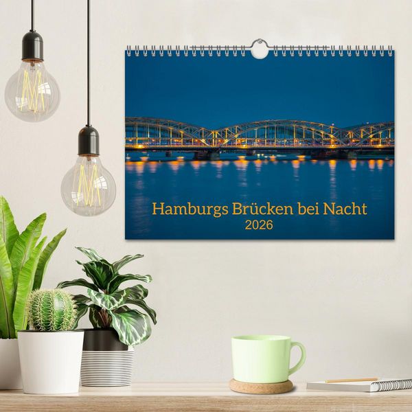 Produktbild: Hamburgs Br&uuml;cken bei Nacht (Wandkalender 2026 DIN A4 quer), CALVENDO Monatskalender