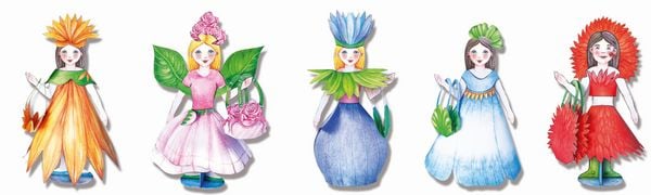 Produktbild: Bl&uuml;ten Anziehpuppen aus Papier basteln Bastelbogen Ausschneidebogen